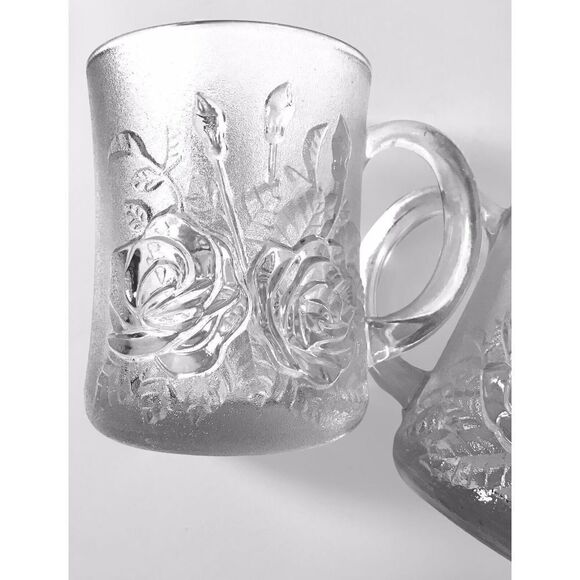 PASARI Crystal LIVIA INDONESIA Rose Frosted Glass Coffee Cup Set Of 2 - Picture 3 of 9